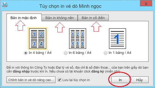 Tùy chọn In Vé Dò THINH NAM